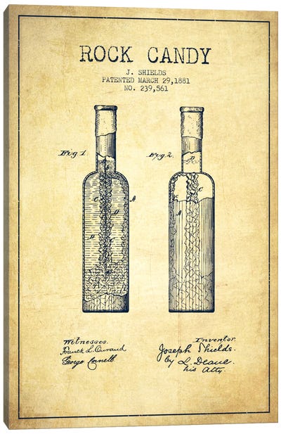 Rock Candy Vintage Patent Blueprint Canvas Art Print - Aged Pixel: Drink & Beer