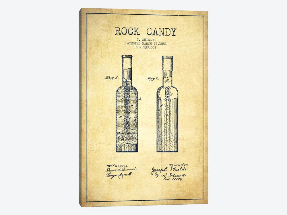 Rock Candy Vintage Patent Blueprint by Aged Pixel 1-piece Canvas Print