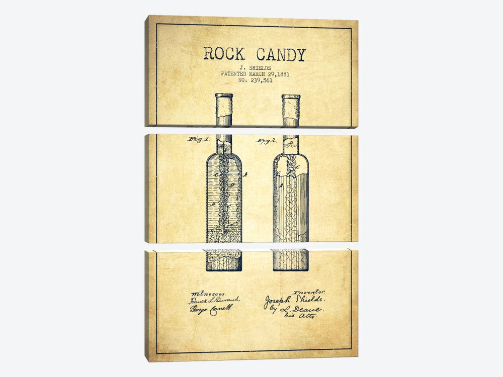 Rock Candy Vintage Patent Blueprint by Aged Pixel 3-piece Art Print