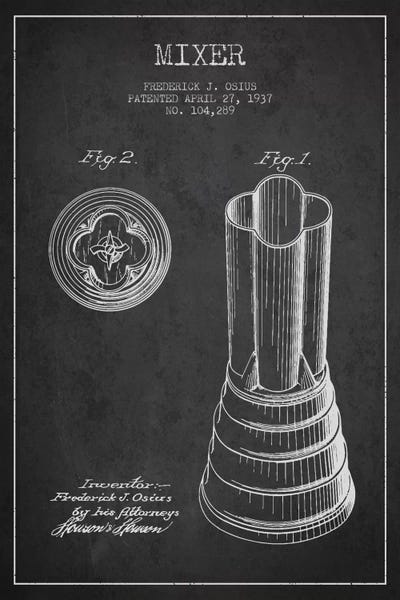 Food & Drink Blueprints: Mixer Charcoal Patent Blueprint by Aged Pixel