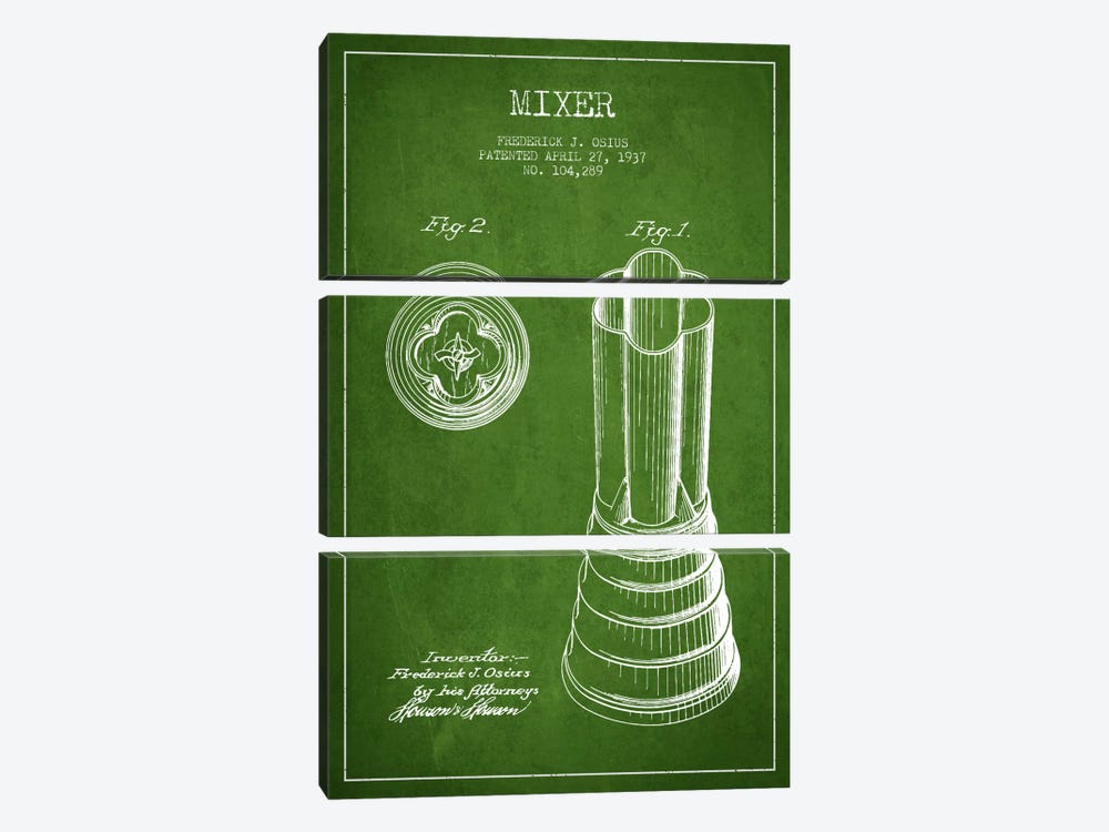 Mixer Green Patent Blueprint by Aged Pixel 3-piece Canvas Art