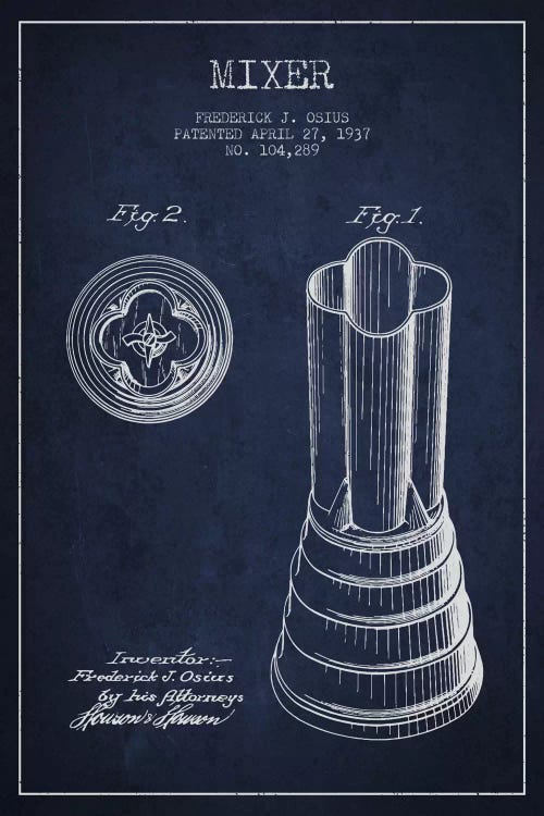 Mixer Navy Blue Patent Blueprint by Aged Pixel wall art