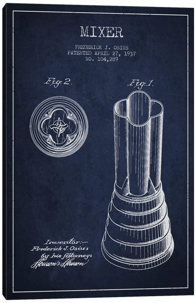 Mixer Navy Blue Patent Blueprint Canvas Art Print - Food & Drink Blueprints