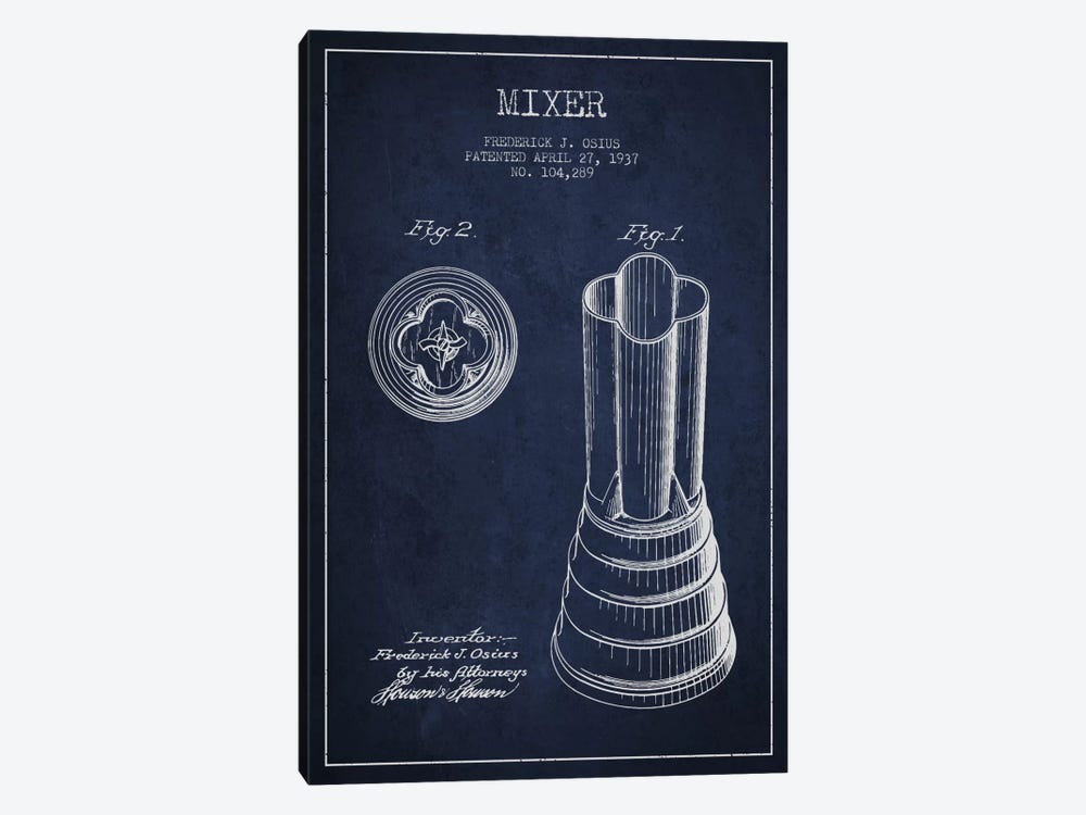 Mixer Navy Blue Patent Blueprint by Aged Pixel 1-piece Canvas Art Print