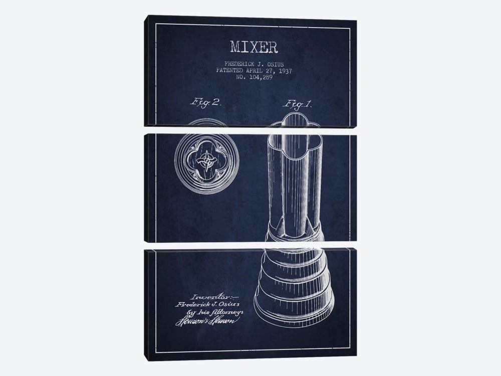 Mixer Navy Blue Patent Blueprint by Aged Pixel 3-piece Art Print
