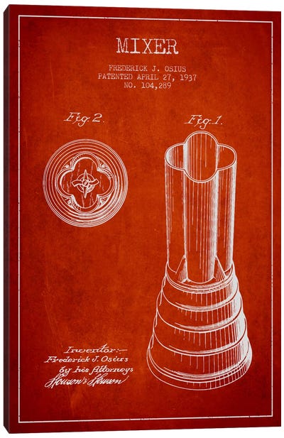 Mixer Red Patent Blueprint Canvas Art Print - Food & Drink Blueprints