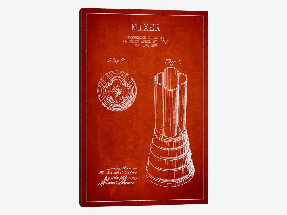 Mixer Red Patent Blueprint 1-piece Canvas Artwork
