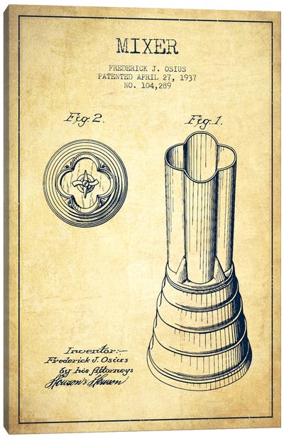 Mixer Vintage Patent Blueprint Canvas Art Print - Food & Drink Blueprints
