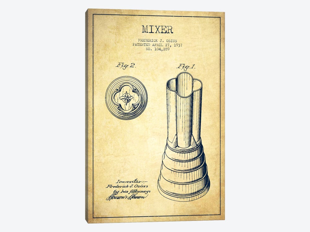 Mixer Vintage Patent Blueprint by Aged Pixel 1-piece Canvas Print