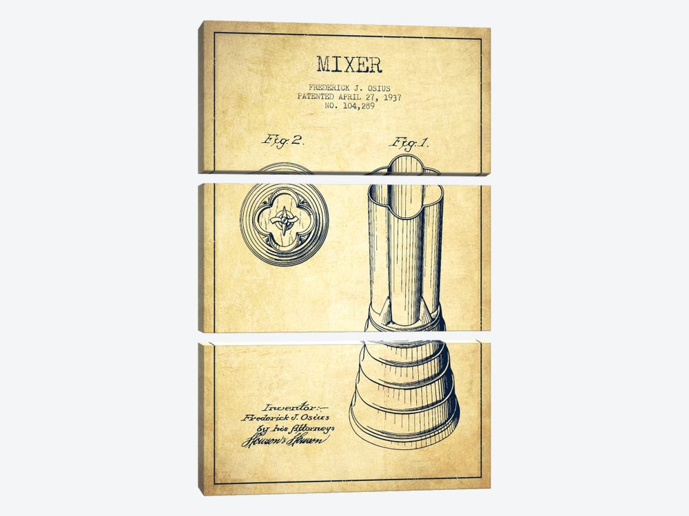 Mixer Vintage Patent Blueprint by Aged Pixel 3-piece Art Print