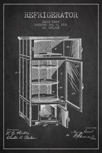Refrigerator Charcoal Patent Blueprint by Aged Pixel canvas print