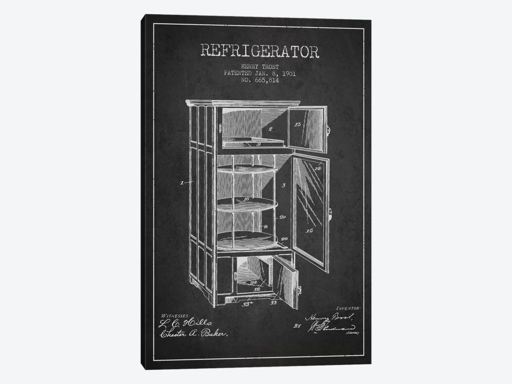 Refrigerator Charcoal Patent Blueprint by Aged Pixel 1-piece Canvas Art