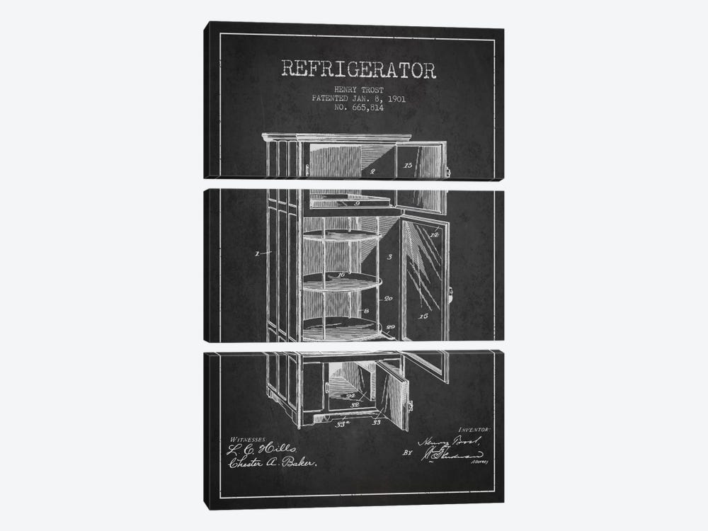 Refrigerator Charcoal Patent Blueprint by Aged Pixel 3-piece Canvas Artwork