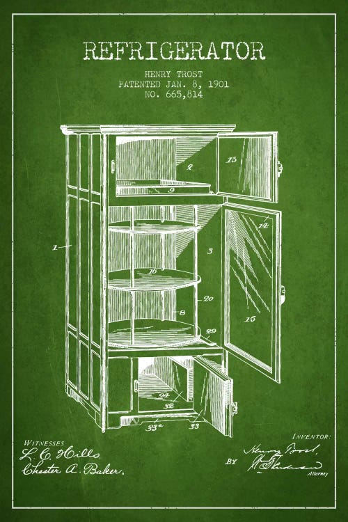 Refrigerator Green Patent Blueprint