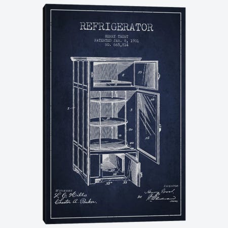 Refrigerator Navy Blue Patent Blueprint Canvas Print #ADP786} by Aged Pixel Art Print