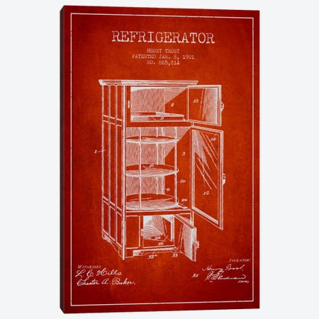 Refrigerator Red Patent Blueprint Canvas Print #ADP787} by Aged Pixel Canvas Print