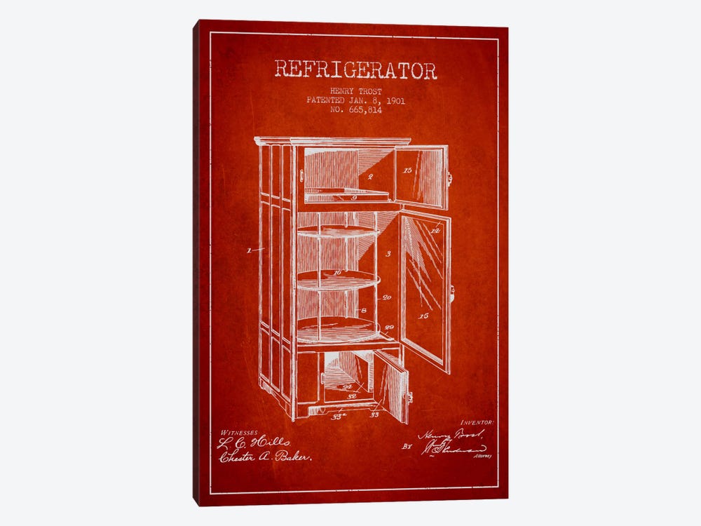 Refrigerator Red Patent Blueprint by Aged Pixel 1-piece Art Print