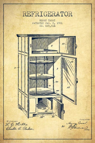 Refrigerator I Vintage Patent Blueprint