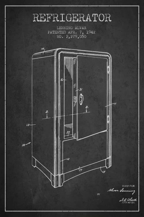 Refrigerator Charcoal Patent Blueprint