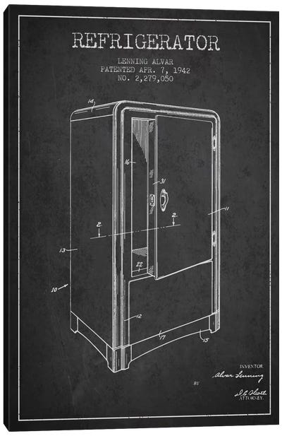 Refrigerator Charcoal Patent Blueprint Canvas Art Print - Aged Pixel: Household Goods