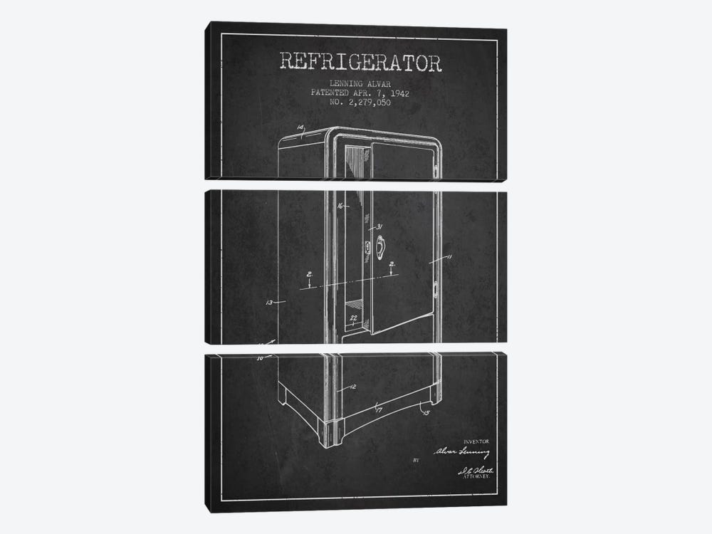 Refrigerator Charcoal Patent Blueprint by Aged Pixel 3-piece Canvas Print