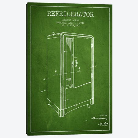 Refrigerator Green Patent Blueprint Canvas Print #ADP790} by Aged Pixel Art Print