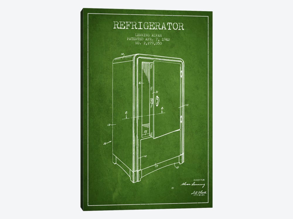 Refrigerator Green Patent Blueprint 1-piece Art Print