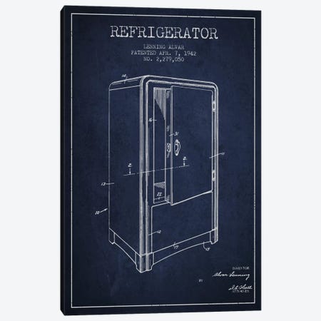 Refrigerator Navy Blue Patent Blueprint Canvas Print #ADP791} by Aged Pixel Art Print