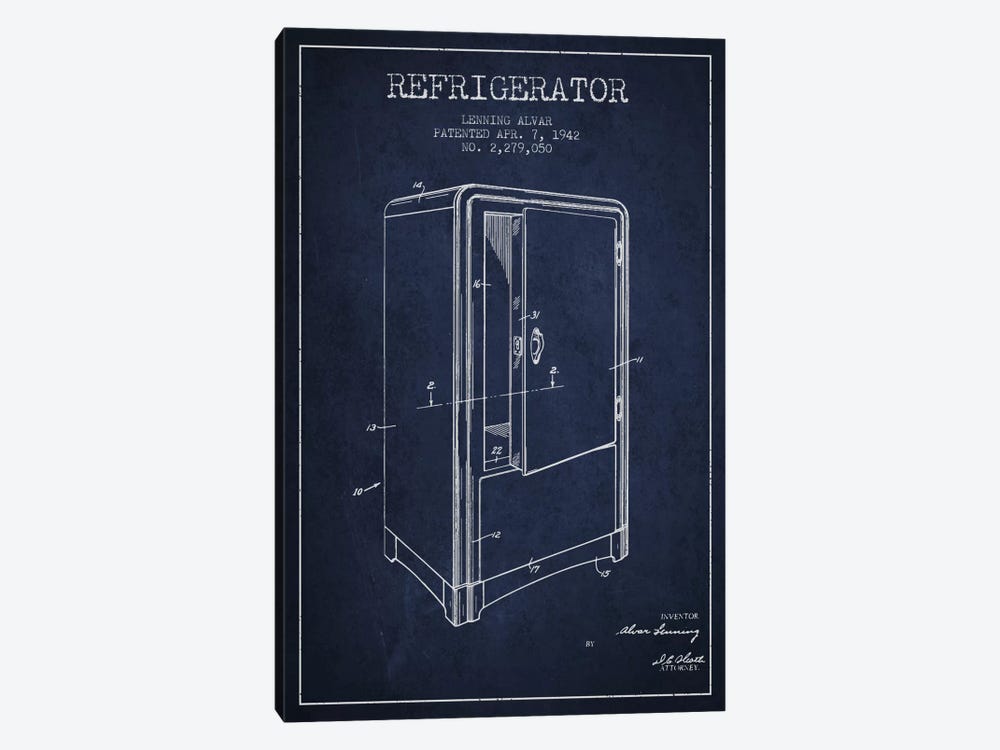 Refrigerator Navy Blue Patent Blueprint by Aged Pixel 1-piece Canvas Art