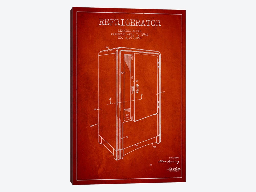 Refrigerator Red Patent Blueprint by Aged Pixel 1-piece Canvas Print