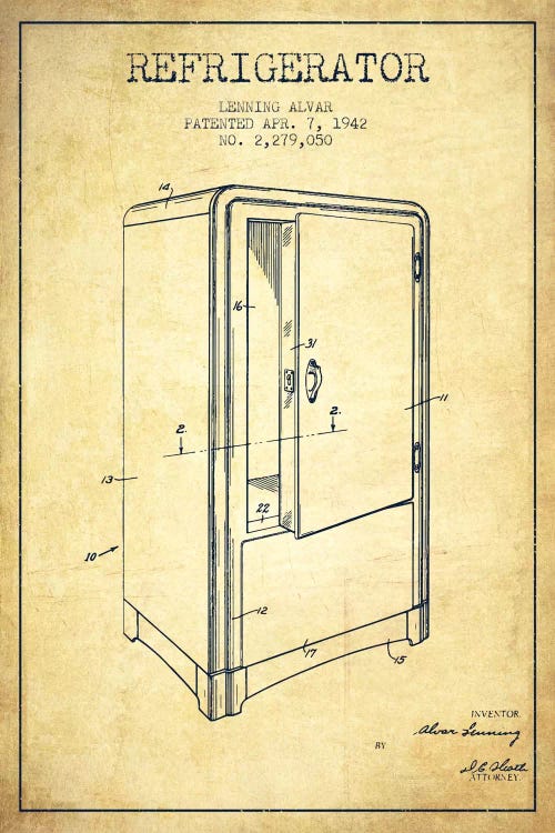 Refrigerator Vintage Patent Blueprint