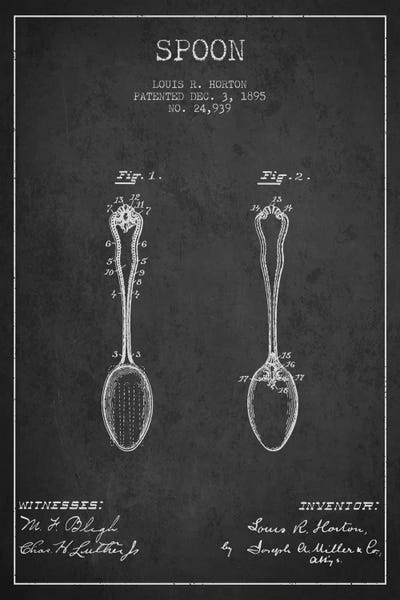 Spoon Charcoal Patent Blueprint by Aged Pixel metal wall art