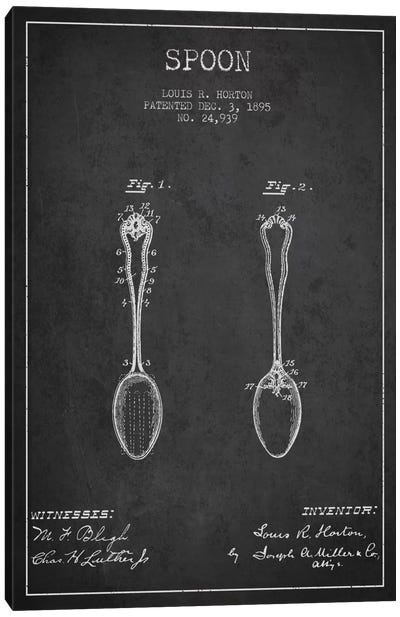 Spoon Charcoal Patent Blueprint Canvas Art Print - Aged Pixel: Drink & Beer