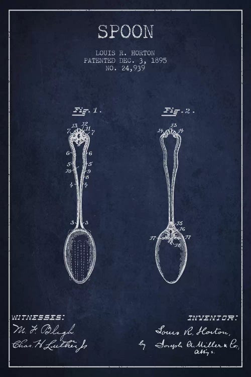 Spoon Navy Blue Patent Blueprint by Aged Pixel wall art