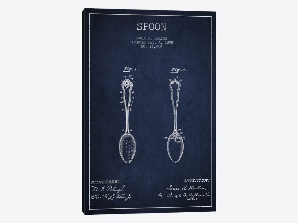 Spoon Navy Blue Patent Blueprint by Aged Pixel 1-piece Canvas Art Print