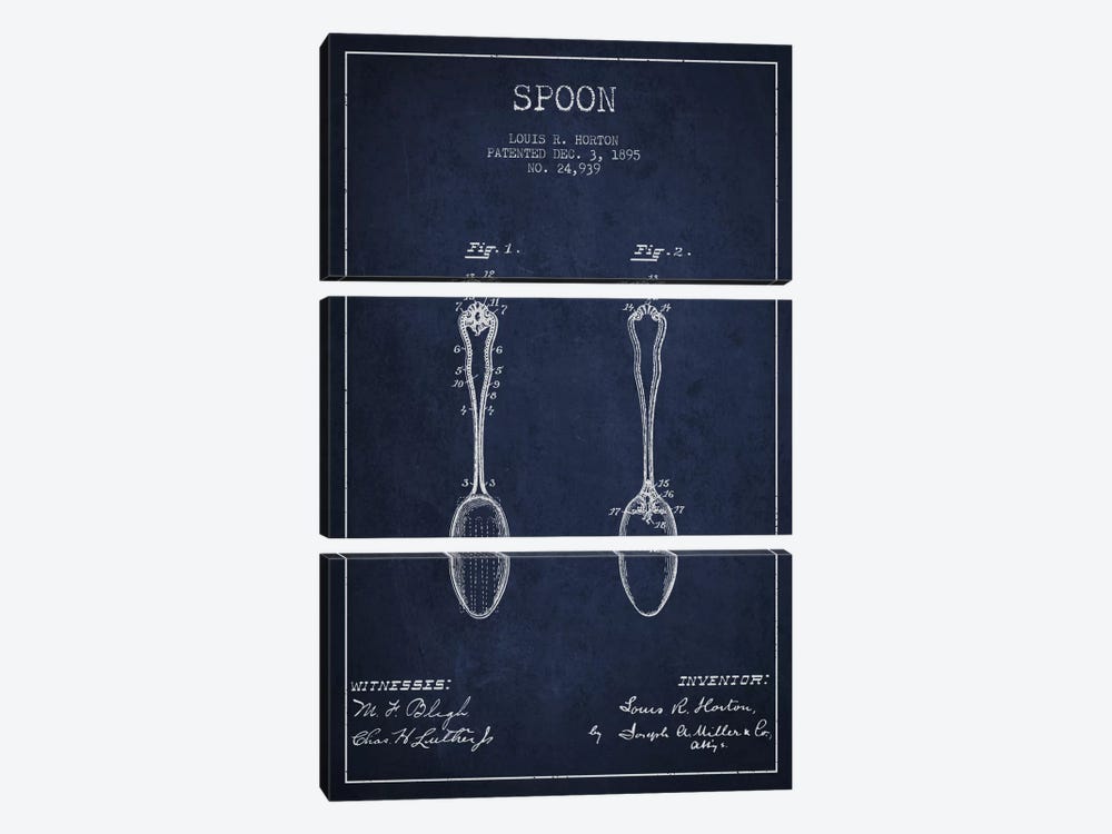 Spoon Navy Blue Patent Blueprint by Aged Pixel 3-piece Art Print