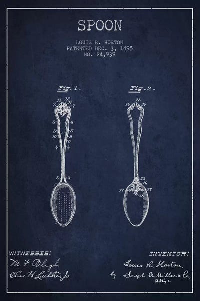 Household Goods Blueprints: Spoon Navy Blue Patent Blueprint by Aged Pixel