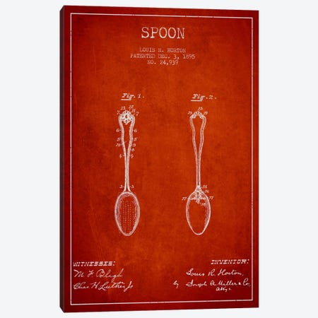 Spoon Red Patent Blueprint Canvas Print #ADP797} by Aged Pixel Canvas Artwork