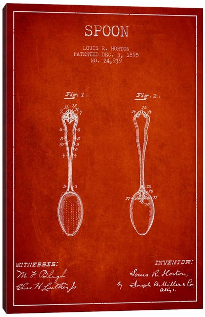 Spoon Red Patent Blueprint Canvas Art Print - Aged Pixel: Household Goods