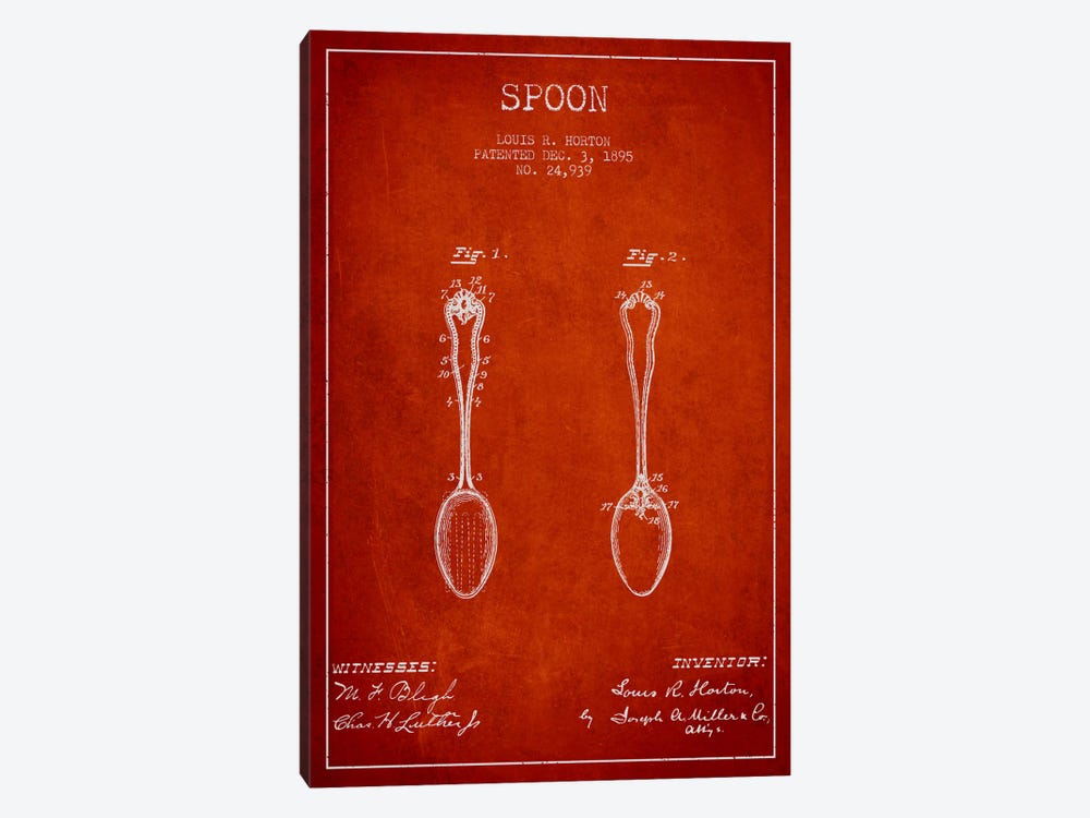 Spoon Red Patent Blueprint by Aged Pixel 1-piece Canvas Art