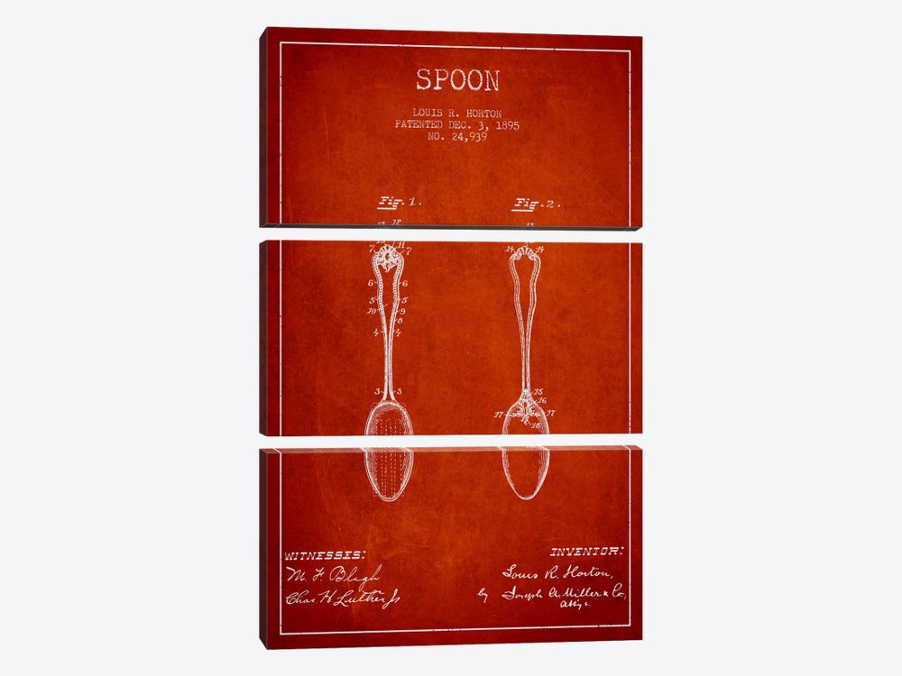 Spoon Red Patent Blueprint by Aged Pixel 3-piece Canvas Artwork