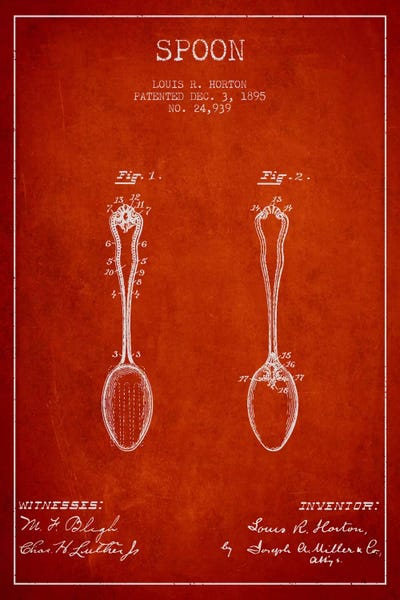 Household Goods Blueprints: Spoon Red Patent Blueprint by Aged Pixel