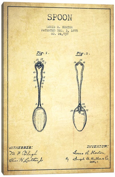 Spoon Vintage Patent Blueprint Canvas Art Print - Aged Pixel