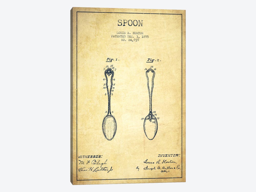 Spoon Vintage Patent Blueprint by Aged Pixel 1-piece Canvas Print