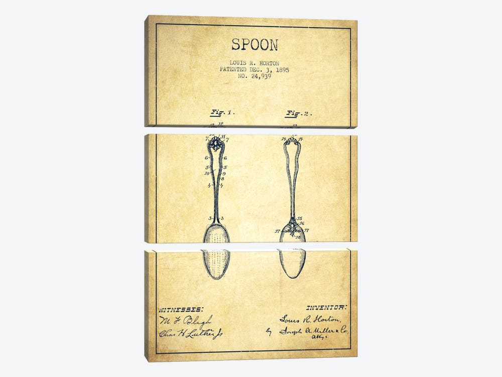 Spoon Vintage Patent Blueprint 3-piece Canvas Print
