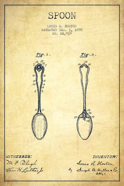 Food & Drink Blueprints: Spoon Vintage Patent Blueprint by Aged Pixel