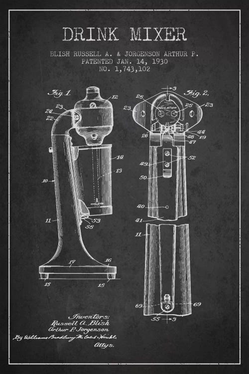 Drink Mixer Charcoal Patent Blueprint