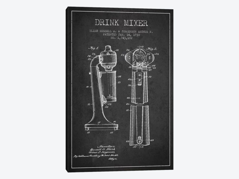 Drink Mixer Charcoal Patent Blueprint 1-piece Canvas Artwork