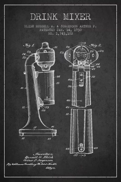 Household Goods Blueprints: Drink Mixer Charcoal Patent Blueprint by Aged Pixel