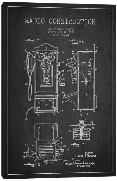 Bowers Radio Dark Patent Blueprint Canvas Art Print - Aged Pixel: Electronics & Communication